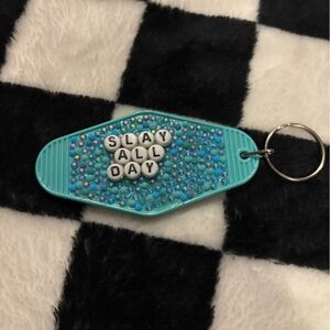 Queen slay all day handmade by me jewelled keychain double sided
